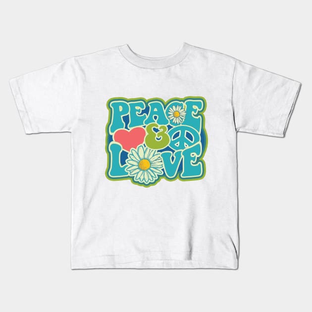 LOVE PEACE RETRO Style 60s 70s Color Blast Distressed Hippie T-Shirt Kids T-Shirt by VogueTime